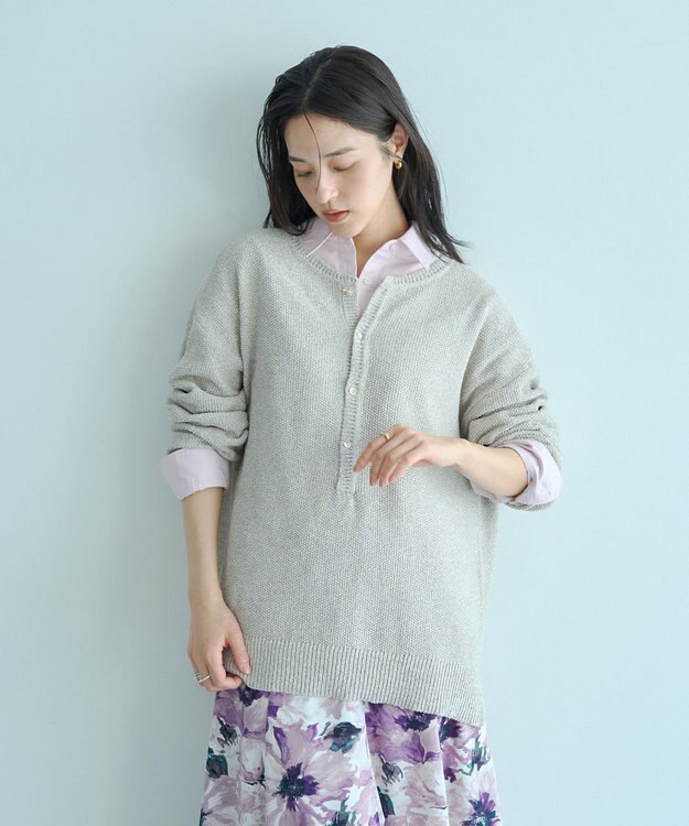 YECCA VECCA 2wayヘンリーネックルーズニット Beige