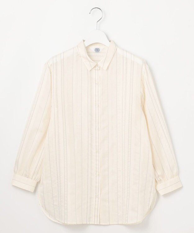 J.PRESS LADIES 【洗える】SHEER dobby ストライプ シャツカラー ブラウス アイボリー系1