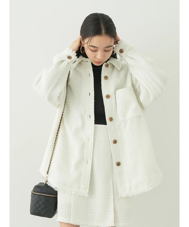 earth music&ecology ツイードシャツジャケット Ivory