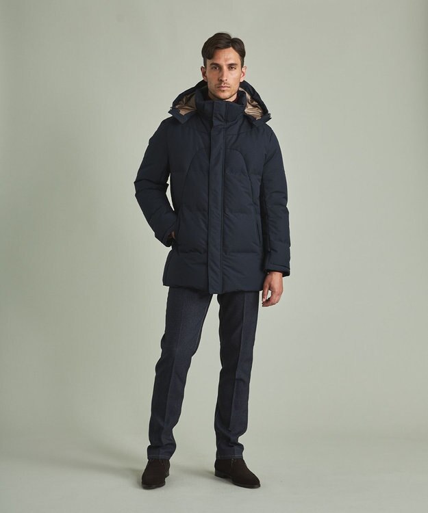 GOTAIRIKU 【仕事で着用可】MINOTECH メランジラミネート ダウンコート(23年モデル) ネイビー系