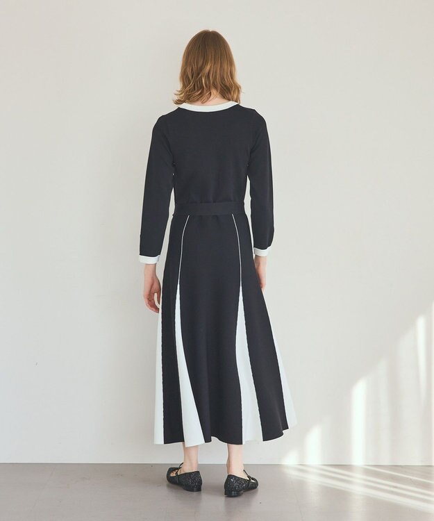 GRACE CONTINENTAL ニットバイカラージャガードワンピース ブラック