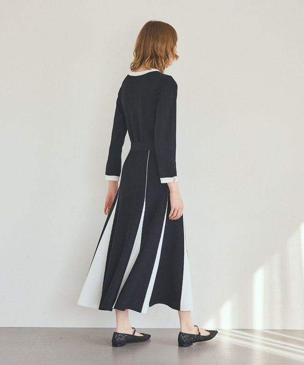 GRACE CONTINENTAL ニットバイカラージャガードワンピース ブラック