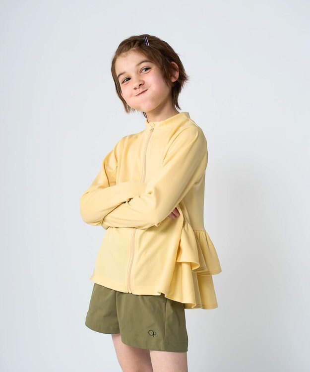 OP／FILA 【Ocean Pacific】フリル切り替えラッシュガード パーカー イエロー