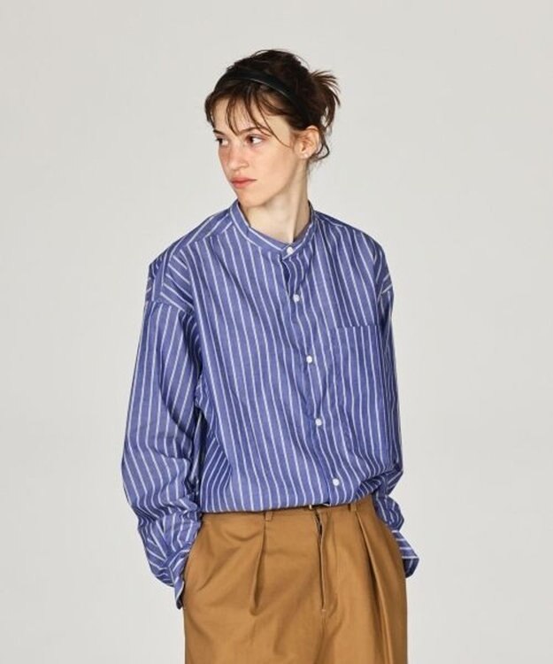 LENO BAND COLLAR SHIRTS 《UNISEX》 バンドカラーシャツ BLUE STRIPE