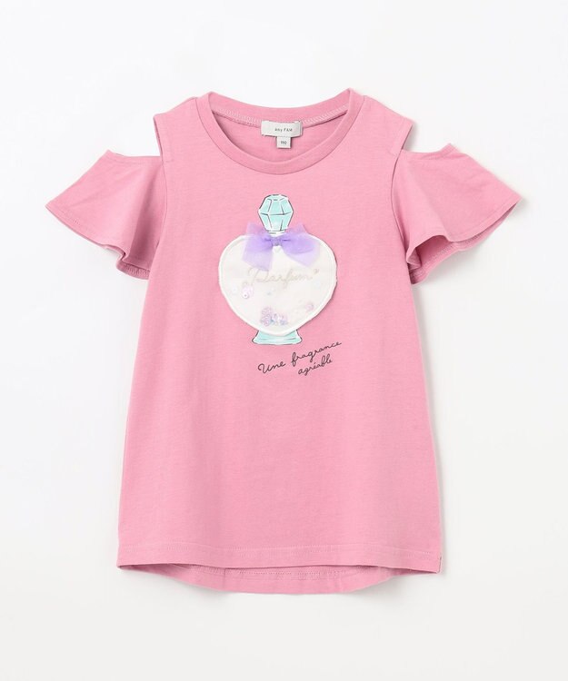 ANY KIDS 接触冷感 しろくま オフショルダー Tシャツ ピンク×パフューム