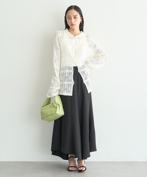 earth music&ecology メッシュレース襟付きカーディガン Off White