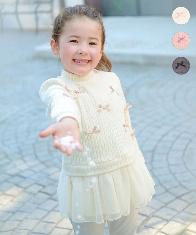 ANY KIDS ふくれジャガードリボンチュニック エクリュ