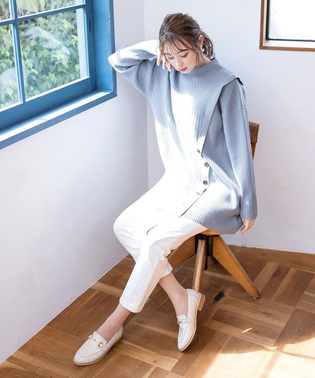 Tiaclasse L 【洗える】1枚でもレイヤード効果のあるサイドボタンチュニック ブルー