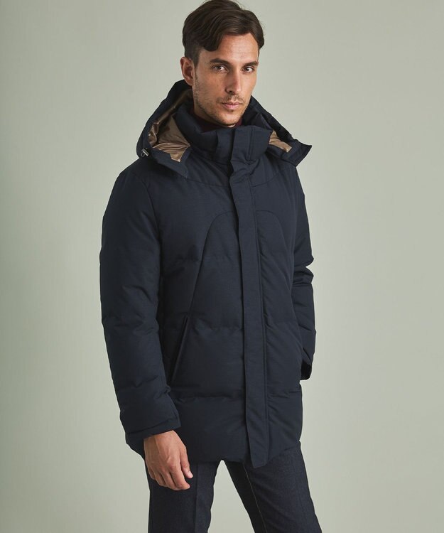 GOTAIRIKU 【仕事で着用可】MINOTECH メランジラミネート ダウンコート(23年モデル) ネイビー系