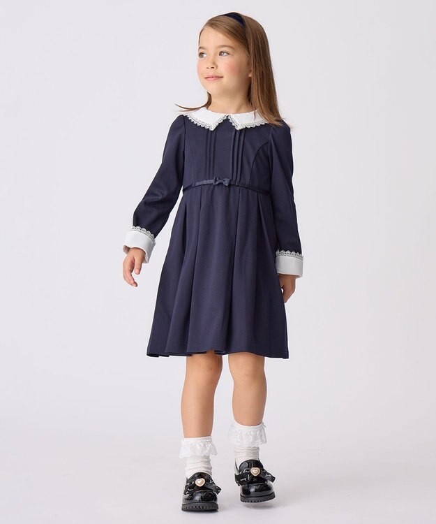 ANY KIDS レース付き きちんと ワンピース ネイビー