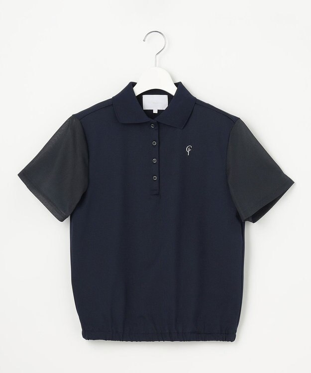 23区GOLF 【23Fondation/WOMEN】シアー袖 ニットポロ ネイビー系