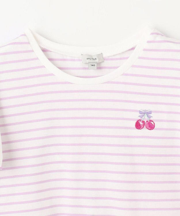 ANY KIDS 袖スカラップ ボーダーTシャツ ラベンダー