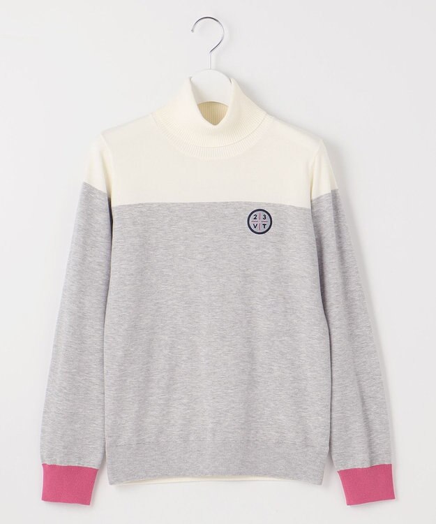 23区GOLF 【WOMEN】【ウォッシャブル】カラーブロックモックネック ニット ライトグレー系1