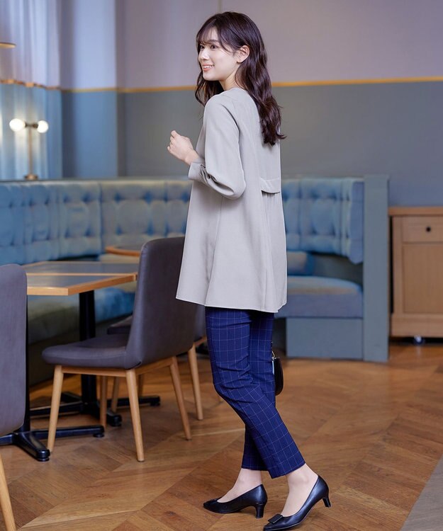 Tiaclasse 【ダブルストレッチ・洗える】バックベルトチュニックブラウス グレー