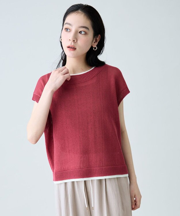 ANY L ラミータッチフレンチスリーブニット ベリーピンク