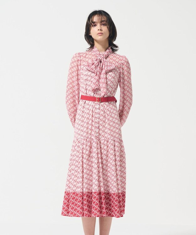 GRACE CONTINENTAL モノグラムプリントレイヤードワンピース レッド