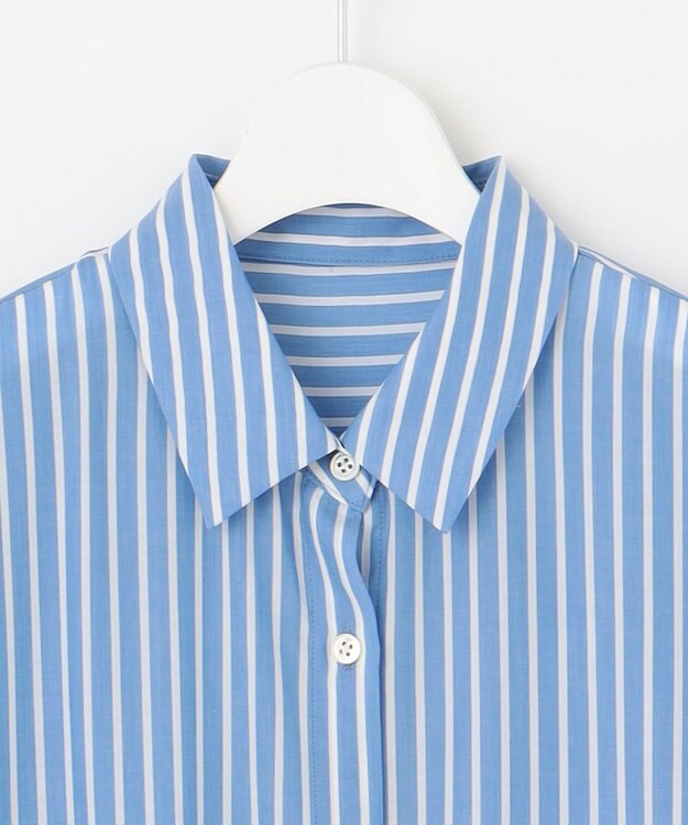 自由区 S 【接触冷感・UVケア・抗菌防臭・洗える】リヨセルポプリン ブラウス サックスストライプ