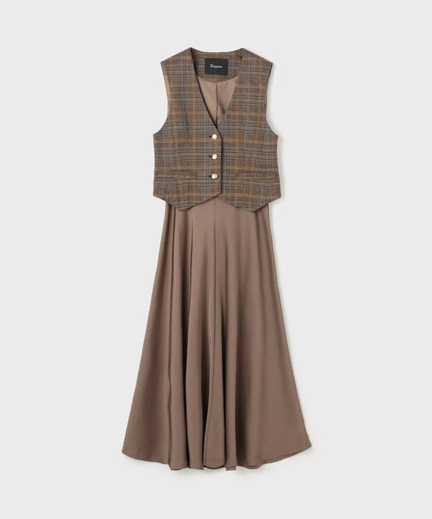 GRACE CONTINENTAL サテンコンビジレワンピース ブラウン