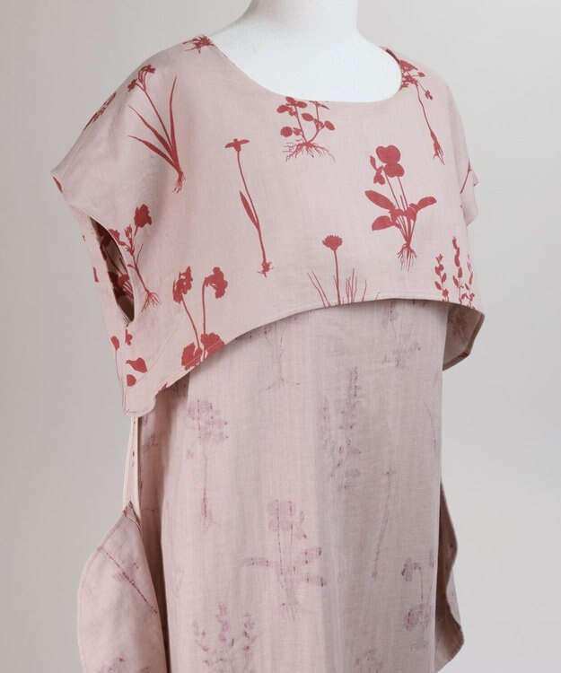 muuc 【ゆったりシルエットで涼しく上品】植物の影絵プリント ワンピースドレス ピンク