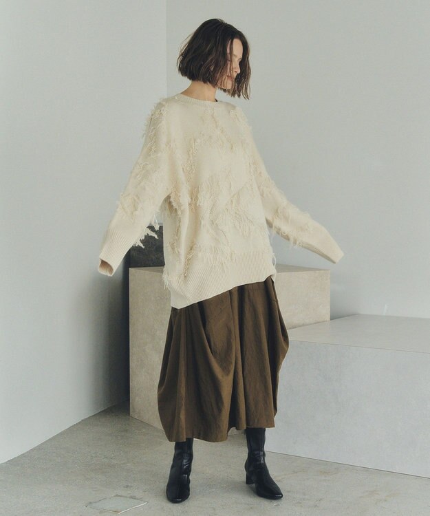 YECCA VECCA スター柄フリンジルーズニット Ivory