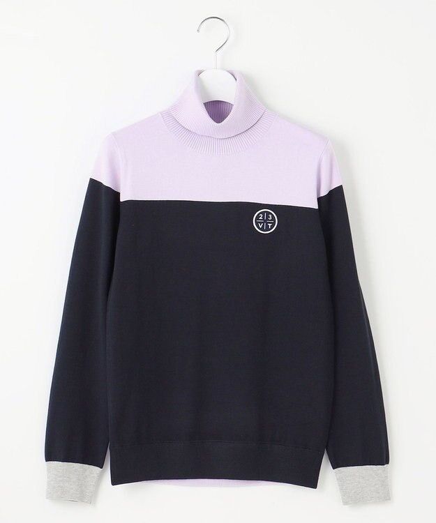 23区GOLF 【WOMEN】【ウォッシャブル】カラーブロックモックネック ニット ネイビー系1