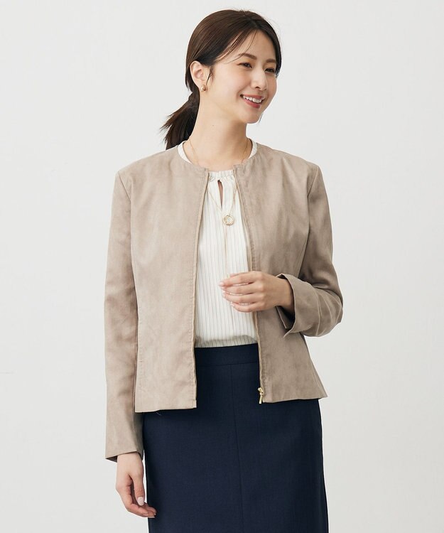 J.PRESS LADIES ライトマイクロスエード ブルゾン ベージュ系