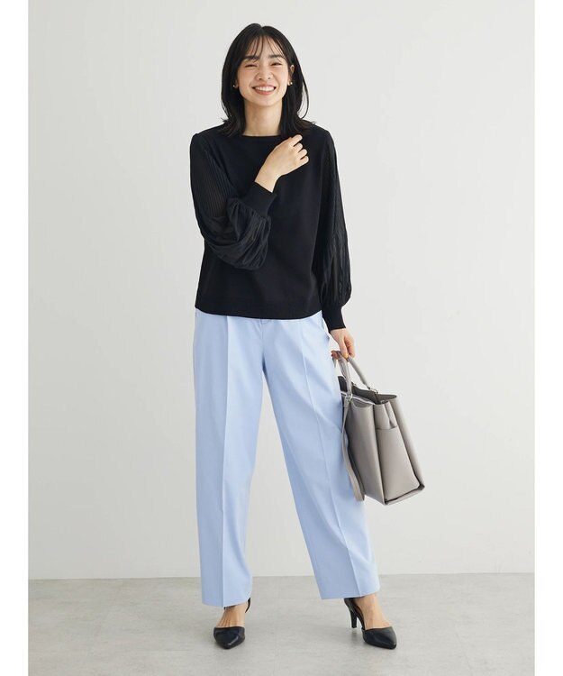 Green Parks きれいシルエットパンツ（ワイドストレート） Sax