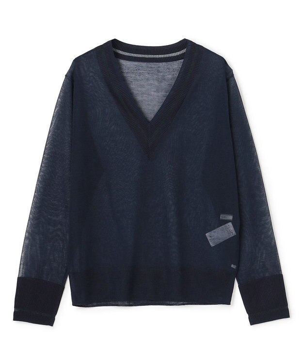 BEIGE， GOVERNOR / シアー Vネックチルデンニット Navy