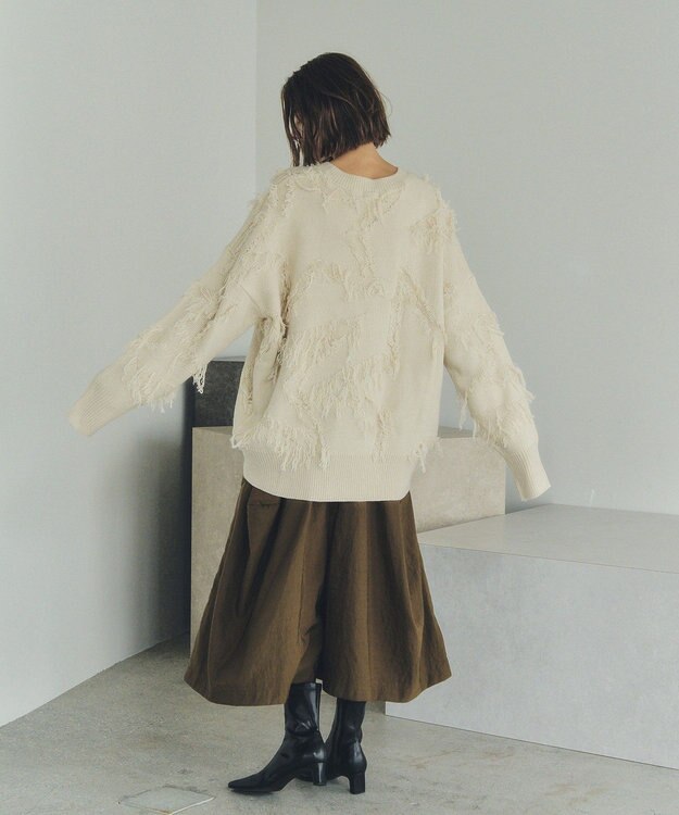 YECCA VECCA スター柄フリンジルーズニット Ivory