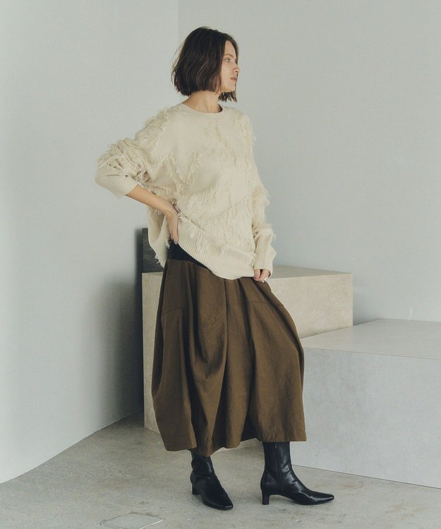 YECCA VECCA スター柄フリンジルーズニット Ivory