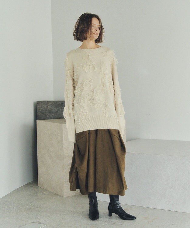 YECCA VECCA スター柄フリンジルーズニット Ivory