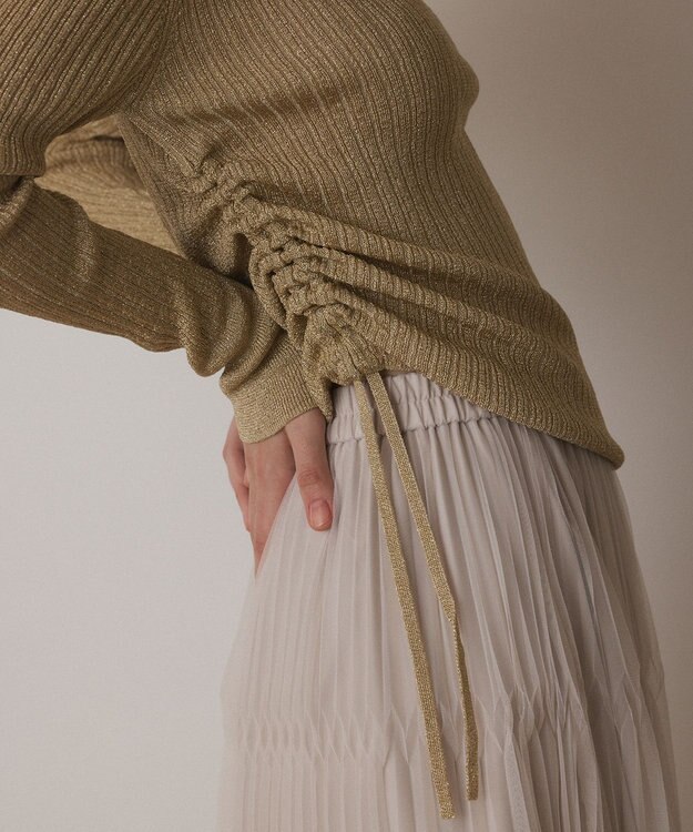 GRACE CONTINENTAL ラメリブクルーネックトップ ゴールド