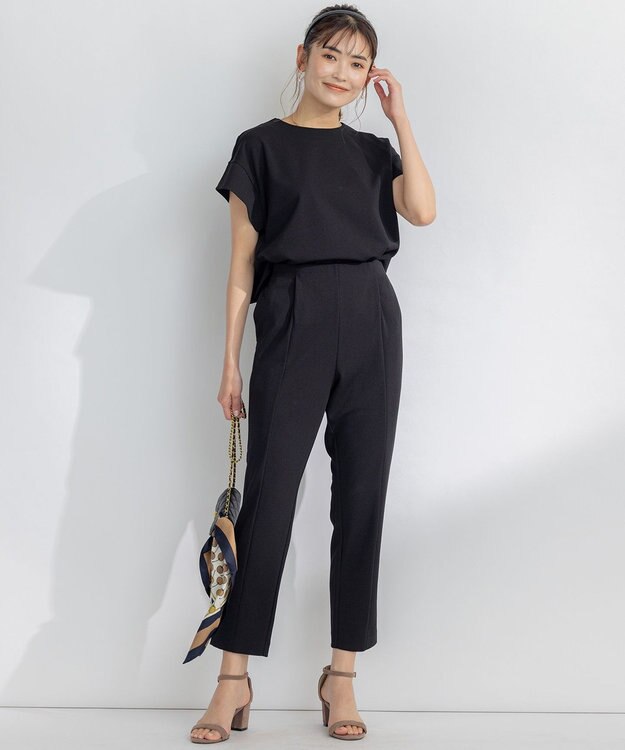 組曲 【吸湿・冷感・UVケア】スタイルアップジャージー パンツ ブラック系