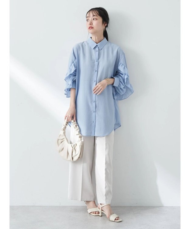 earth music&ecology フリルスリーブシャツ Sax