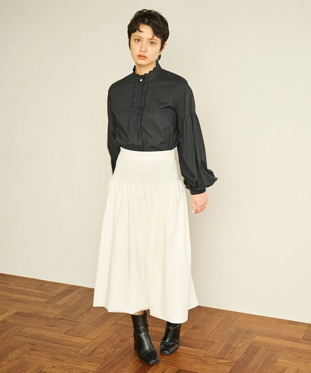 #Newans 【セレモニーにも】バルーンフレアニットスカート ホワイト
