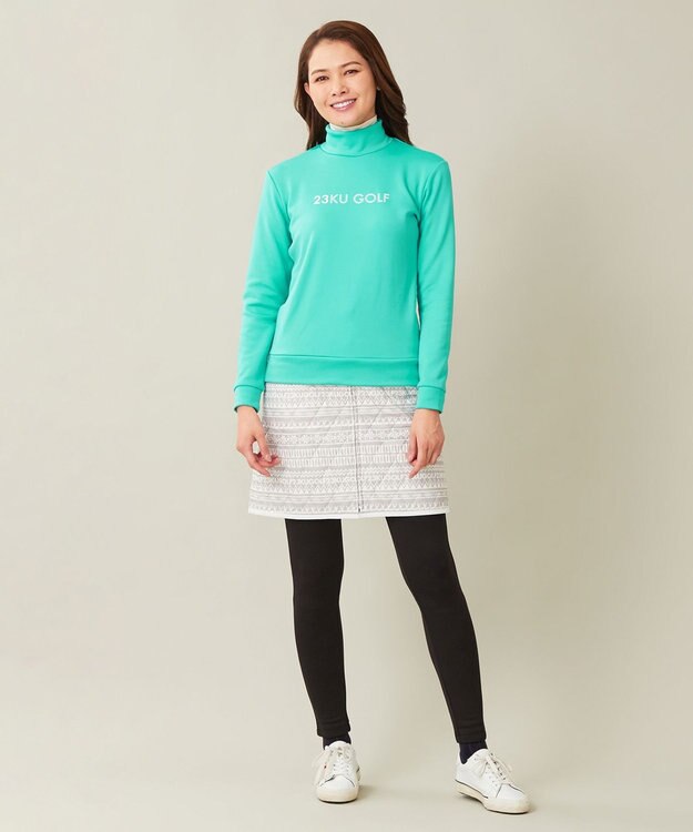 23区GOLF 冬の暖か名品トップス【WOMEN】ストレッチ 裏フリース ピーコックグリーン系