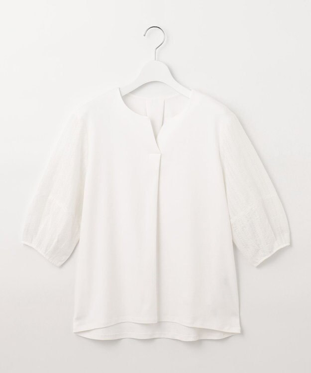 J.PRESS LADIES 【WEB限定カラーあり・接触冷感・UVケア】 スムースジャージー キーネック カットソー ホワイト系