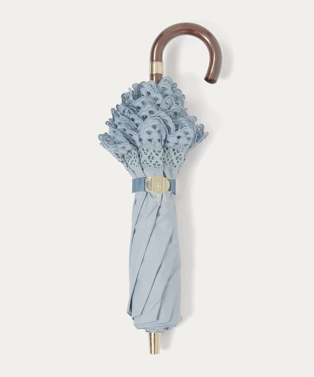 MOONBAT 【遮光/晴雨兼用日傘】POLO RALPH LAUREN(ポロ ラルフローレン) エンブフリル 折りたたみ傘 楽折 遮熱 UV スカイブルー