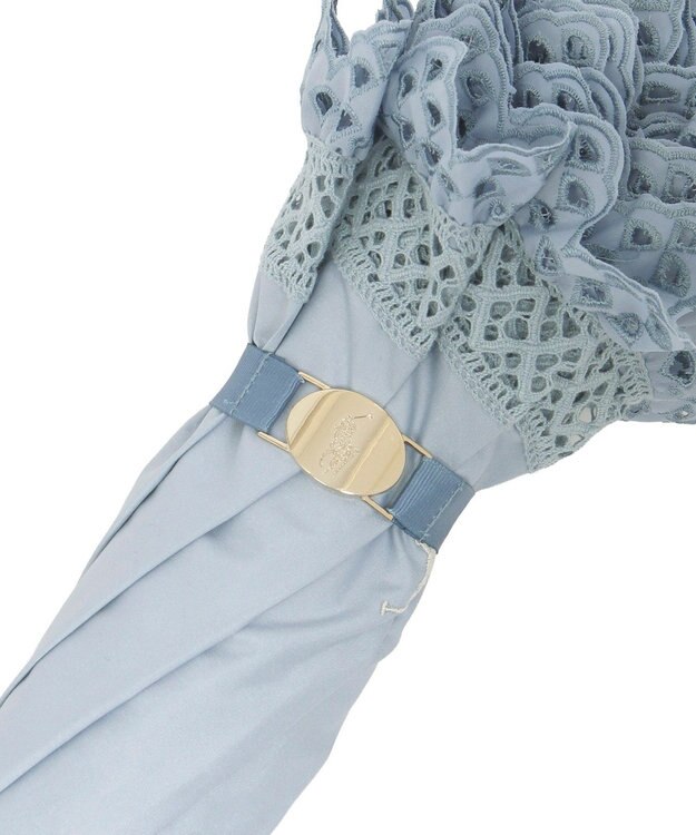 MOONBAT 【遮光/晴雨兼用日傘】POLO RALPH LAUREN(ポロ ラルフローレン) エンブフリル 折りたたみ傘 楽折 遮熱 UV スカイブルー