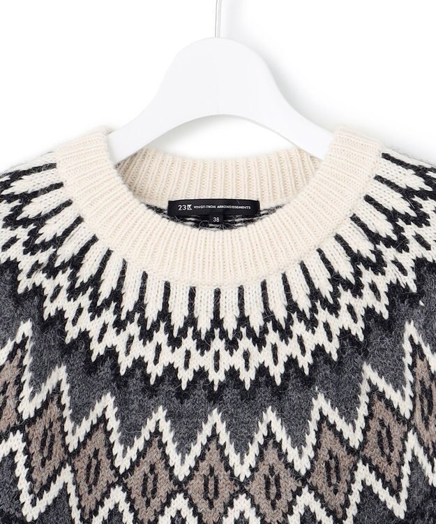 23区 【洗える】ジャガード クルーネック ニット ベージュベース