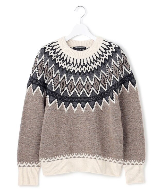 23区 【洗える】ジャガード クルーネック ニット ベージュベース