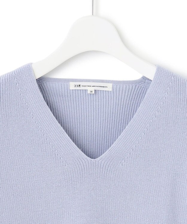 23区 L 【洗える】コンパクトコットンポリエステル Vネック ニット ライラック系