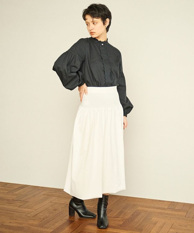 #Newans 【セレモニーにも】バルーンフレアニットスカート ホワイト