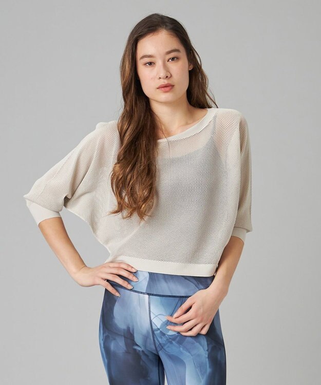 Chacott Chacott BALANCE【ノーソイングニット】７分袖メッシュニットＴシャツ グレージュ