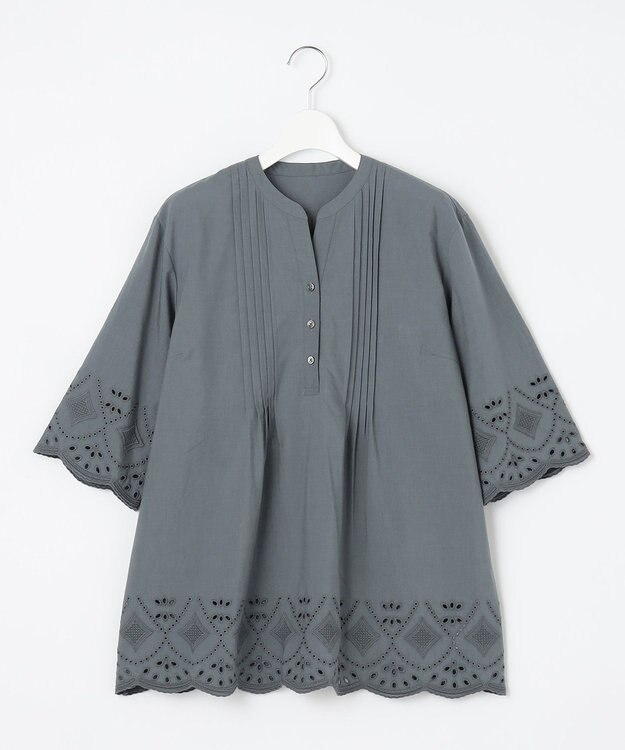 J.PRESS LADIES S 【洗える】 セルロース刺繍 ブラウス ターコイズブルー系