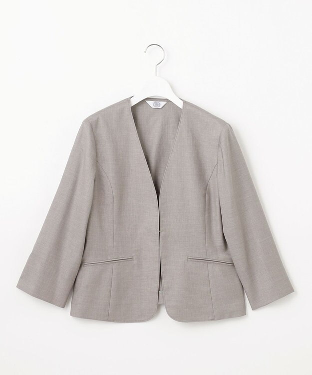 J.PRESS LADIES 【セットアップ対応・洗える・UVケア・速乾】 OXIJEWELストレッチ ノーカラー ジャケット ライトグレー系