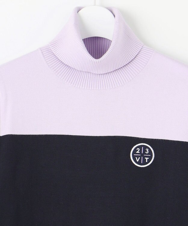 23区GOLF 【WOMEN】【ウォッシャブル】カラーブロックモックネック ニット ネイビー系1