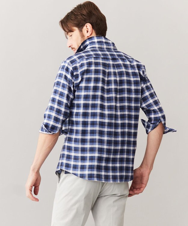 JOSEPH ABBOUD 【麻100％】リネンチェック シャツ ネイビー系3