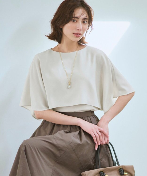 23区 L 【新色追加】ストレッチジョーゼット  ケープデザイン カットソー ベージュ系