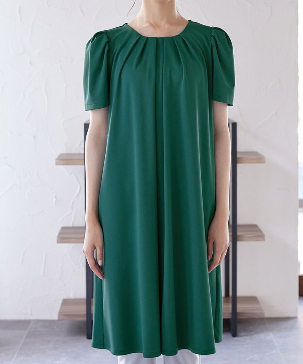 Tiaclasse L 【洗える】カットソーフレアAラインワンピース グリーン